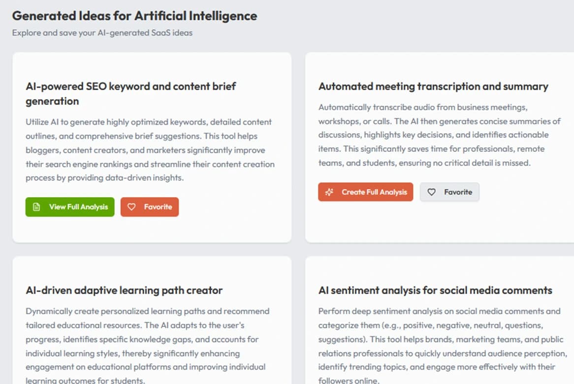 Generated SaaS ideas preview
